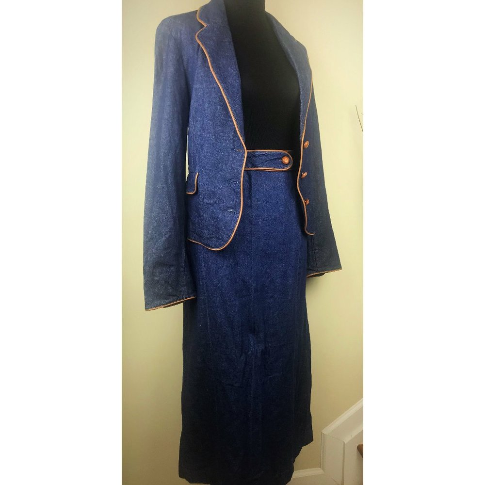 Vintage Forenza Denim w/faux Leather Trim 2 Piece Suit